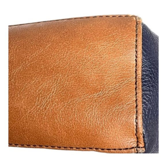 Relic Versatile Pebbled Faux Leather Bag  - Navy/Tan - 13" w x 3.5" d x 11.5” h - Picture 14 of 15